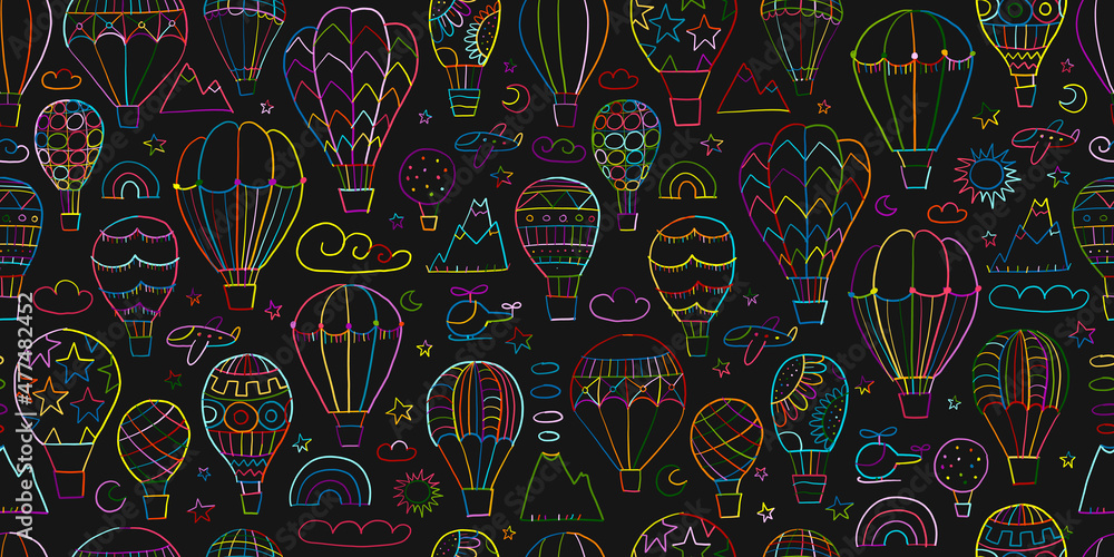 Naklejka premium Colorful Hot Air Balloons Collection. Seamless Pattern for your design