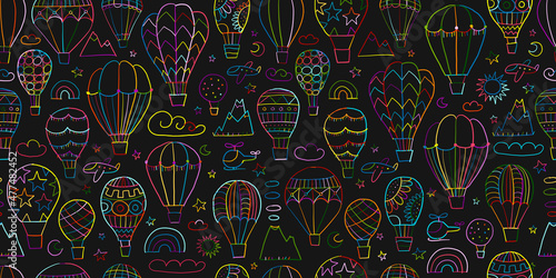 Colorful Hot Air Balloons Collection. Seamless Pattern for your design