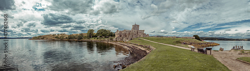 panoramic view of inchcolm abbey in scotland
