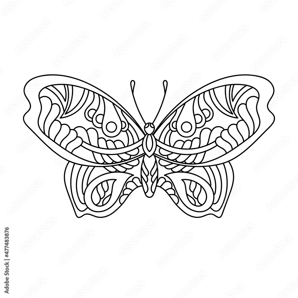 Coloring pages Butterfly. Ornate Monochrome Vector Illustration of Insect