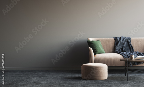 Modern interior background, wall mock up, 3d render