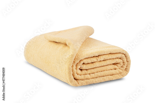 terry bath towels and sheets made of cotton, clipping isolate on a white background