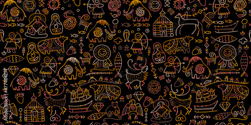 Seamless pattern with North People Lifestyle. Sketch for your design