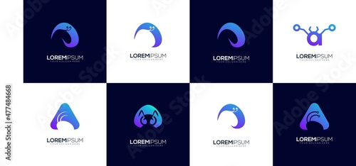 Letter A with ANT gradient colorful logo template