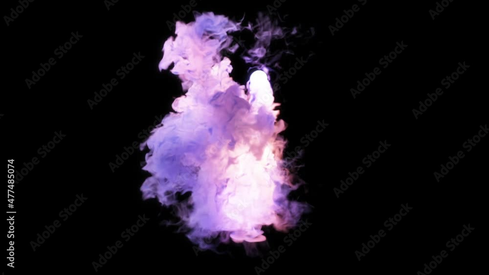 From the middle of the bluish-pink smoke, white clouds erupt, fly up and mix with the total mass. From the middle of the bluish-pink smoke, white clouds erupt, fly up and mix with the total mass.