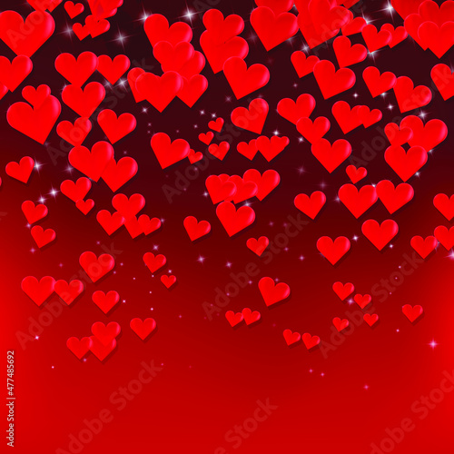 Falling red hearts and stars with bordeaux background. Romantic Valentine's day background.