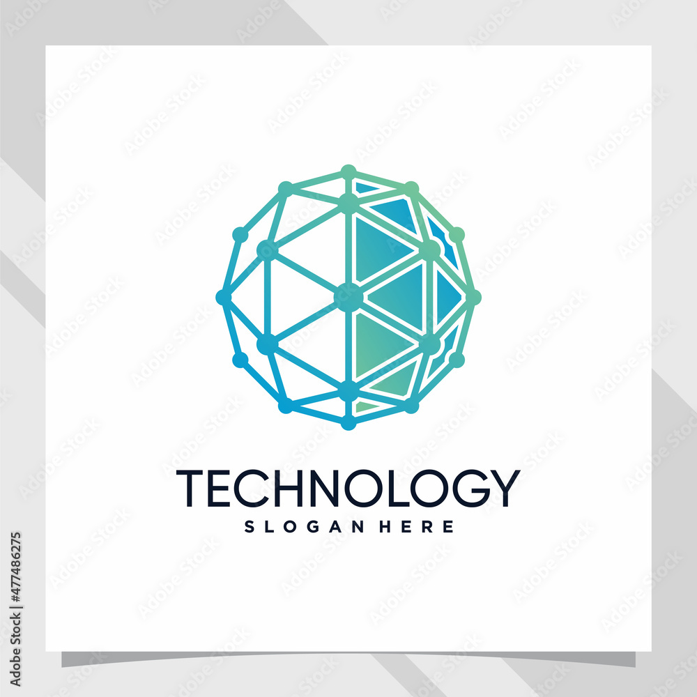 Creative technology logo design with hexagon concept and line art style and dot Creative technology logo design with hexagon concept and line art style and dot