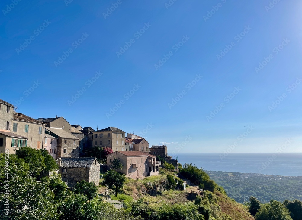 Santa Maria Poggio, dreamy village nestled in the mountains of Castagniccia overlooking the Mediterranean Sea. Corsica, France.