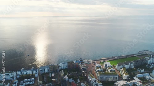 Aerial view of the baltic sea and modern residents at Nyhavn in Malmo Skane