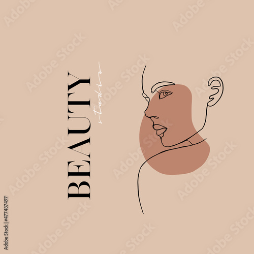 One line face. Minimalist continuous linear sketch woman face. Female portrait black white artwork outline vector hand drawn illustration. Modern art girl head for beauty salon logo
