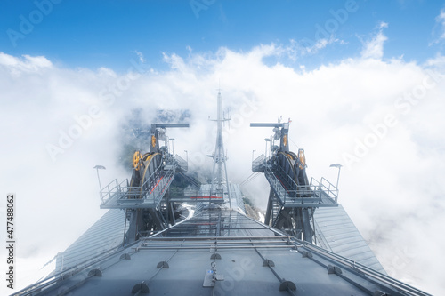 View of the engineering technology of Skyway Punta Helbronner near Monte Bianco, Italy