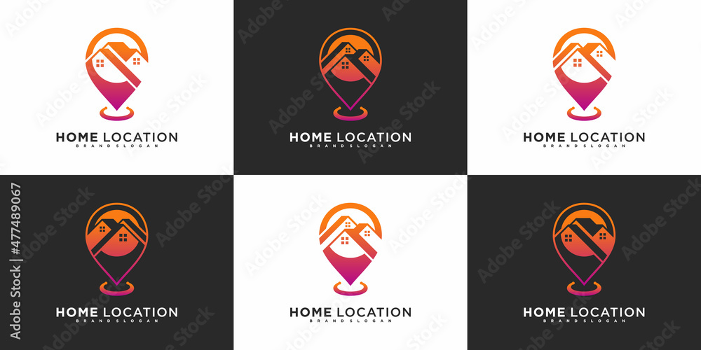Set of home location logo design template with modern gradients colour concept Premium Vektor
