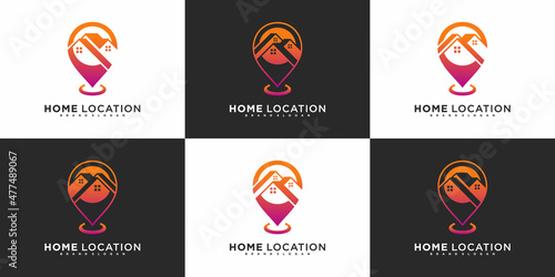 Set of home location logo design template with modern gradients colour concept Premium Vektor
