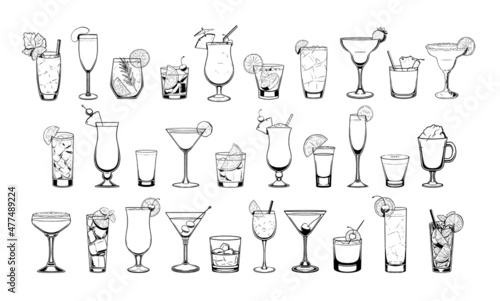 Set cocktail draw drink bar illustration vector