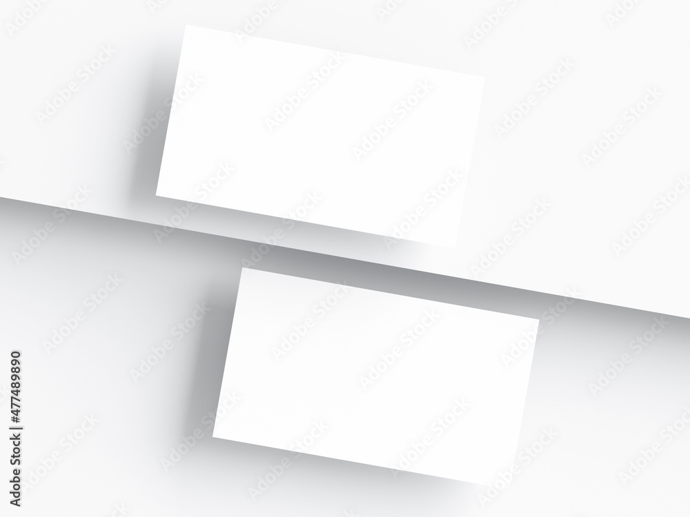 business card mockup, white cards on white background, 3d render business card mockup, white cards on white background, 3d render