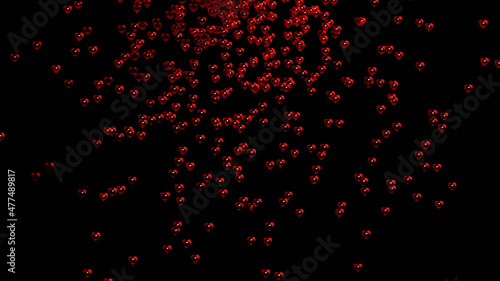 Valentine's Day background with red hearts isolated on black. 3d render illustration.