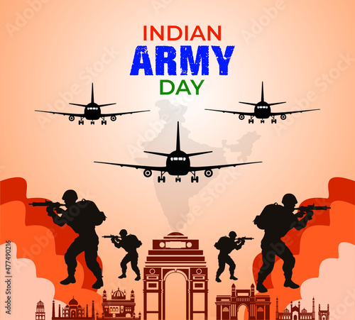 Indian Army Day. January 15th. Indian defense day Celebration concept. Template for background, banner, card, poster. vector illustration.