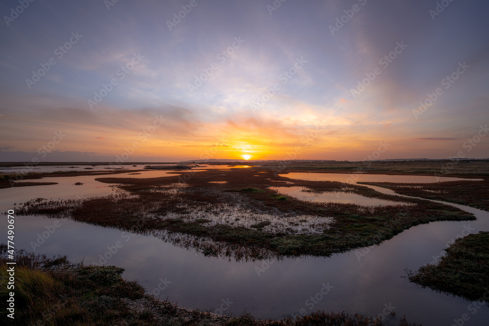 Sunset at Rye Harbour Nature Reserve, Pebble Beach, Sea
