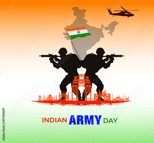 Indian Army Day. January 15th. Indian defense day Celebration concept. Template for background, banner, card, poster. vector illustration.