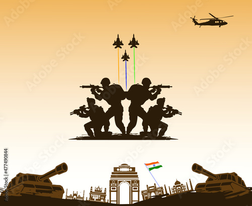 Indian Army Day. January 15th. Indian defense day Celebration concept. Template for background, banner, card, poster. vector illustration.