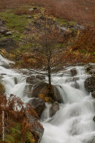 A few days of heavy rain in the English Lake District led to streams of water running off the autumnal colored fells