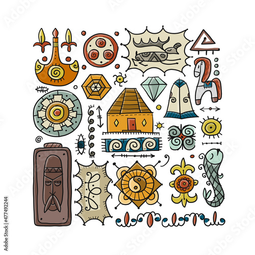 Traditional design elements of middle Asia for decoration of yurts. Nomadic ornament.