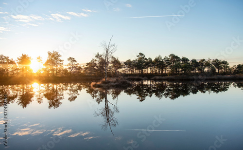 gorgeous sunrise on a bog lake in estonia © Santi