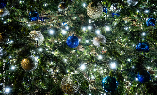 background of christmas tree  decorations and lights