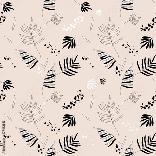 Tropical leaves  branches in the vector. Seamless pattern in botanical style.
