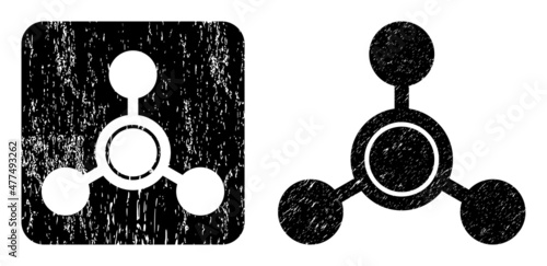 Vector methane molecule carved icon. Grunge methane molecule seal stamp, done with icon and rounded square. Rounded square stamp seal contain methane molecule cut out shape inside.