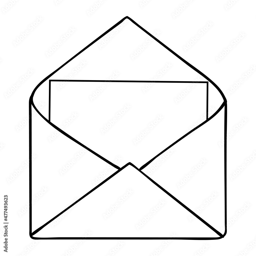 envelope / cartoon vector and illustration, black and white, hand drawn, sketch style, isolated on white background. envelope / cartoon vector and illustration, black and white, hand drawn, sketch style, isolated on white background.
