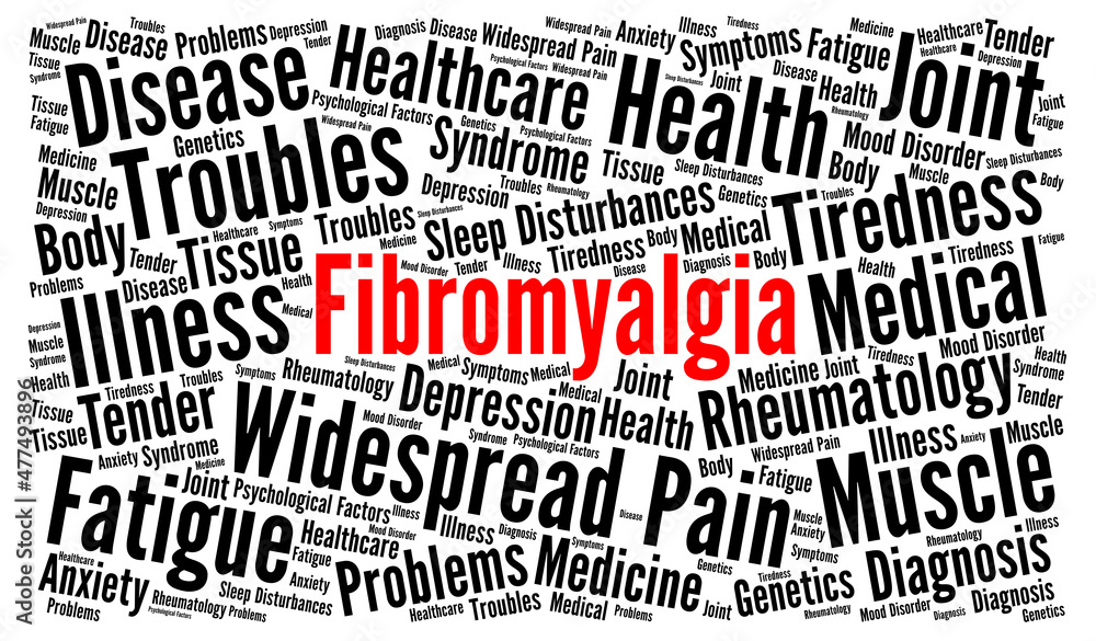 Fibromyalgia word cloud concept illustration Fibromyalgia word cloud concept illustration
