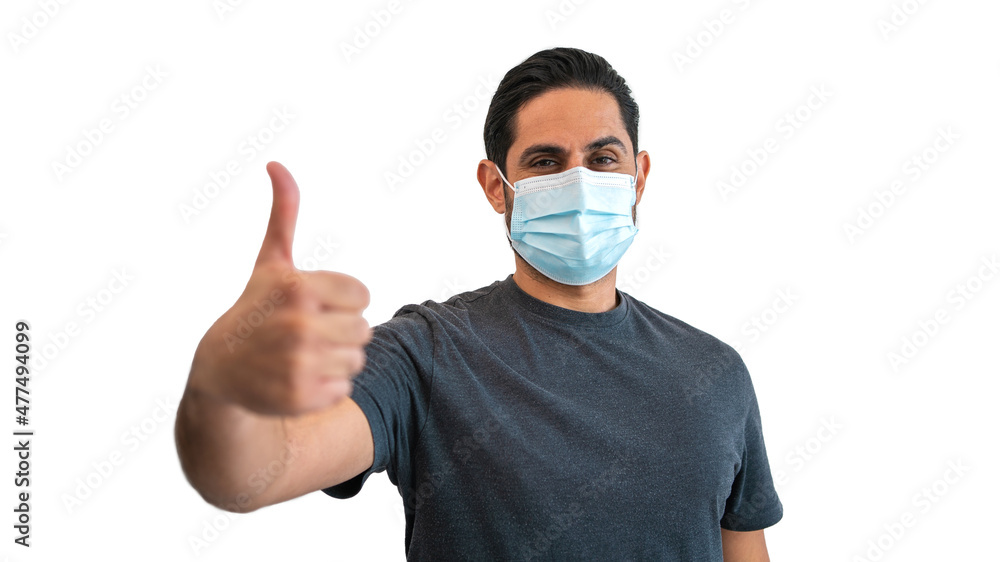 Caucasian man wearing a face mask safe from coronavirus over isolated background Caucasian man wearing a face mask safe from coronavirus over isolated background