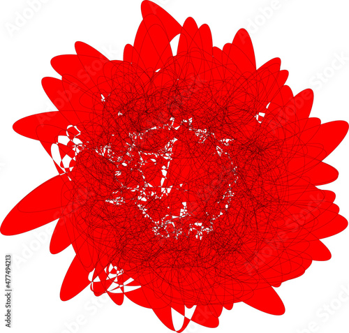 Asymmetrical poppy based on fantasy on theme of mandala. Stylized from ordered but chaotic geometric lines, inflorescence. Vector. A chaotic weave based on the consonance of a sedate mandala. photo