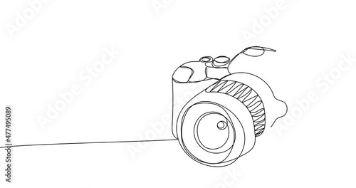 Animated continuous line drawing of Compact digital camera. Photography equipment concept