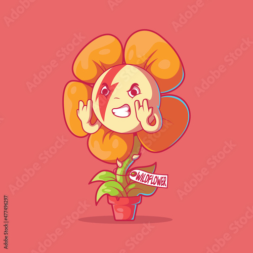 Punk Wildflower vector illustration. Nature, funny, music design concept.