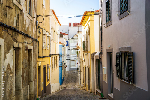 Steep streets of downtown of Sesimbra  Lisbon Metropolitan area  Portugal