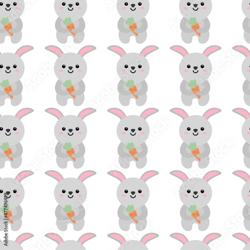 Cute rabbit with carrot Pattern. Cartoon animal background for kids, textile, pattern fabric, wallpaper.
