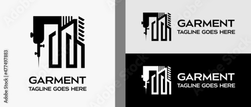 sewing machine icon and building icon. logo design template for tailor shop, sewing craft, textile production, confetti and garment. Vector illustration of fashion and clothes.