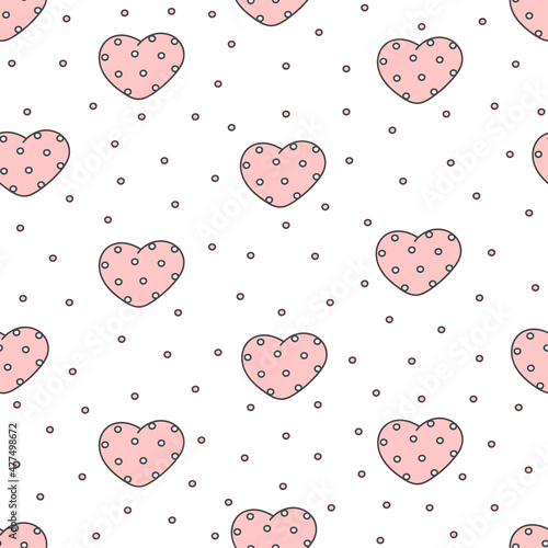 Cute doodle style hearts seamless pattern. Valentine's Day background. Cute romantic seamless pattern. Romantic print.