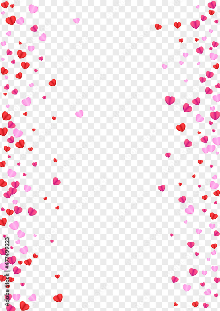 Fond Heart Background Transparent Vector. Gift Texture Confetti. Pink Cute Illustration. Red Heart Falling Pattern. Tender Decor Backdrop.