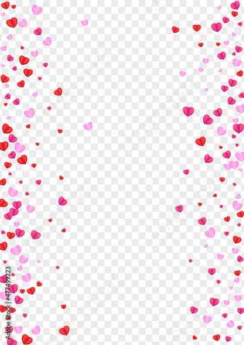 Fond Heart Background Transparent Vector. Gift Texture Confetti. Pink Cute Illustration. Red Heart Falling Pattern. Tender Decor Backdrop.