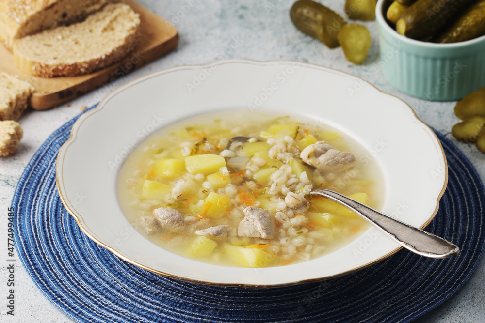 Rassolnik, traditional soup of Russian cuisine Rassolnik, traditional soup of Russian cuisine