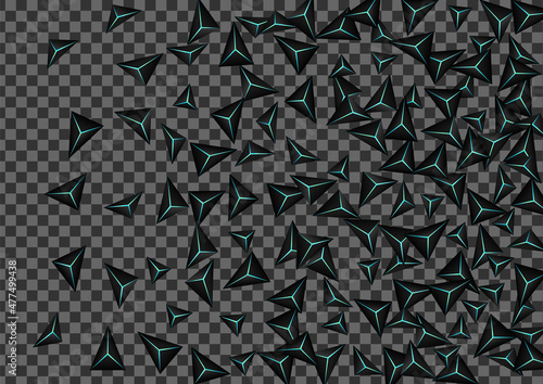 Jet Black Prism Background Transparent Vector. Onyx Facet Light. Crystal Party Template. Obsidian Geometry Illustration.