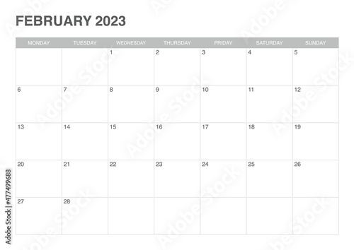 calendar february 2023, start monday