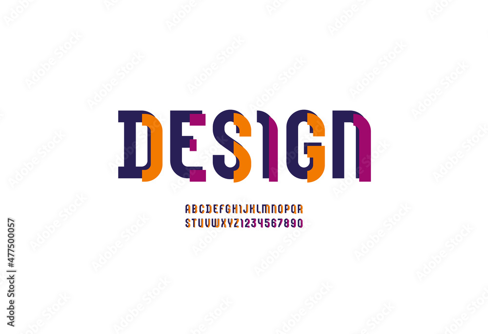 Original font, urban modern trendy alphabet, stylish letters made of multi colored pieces, vector illustration 10EPS