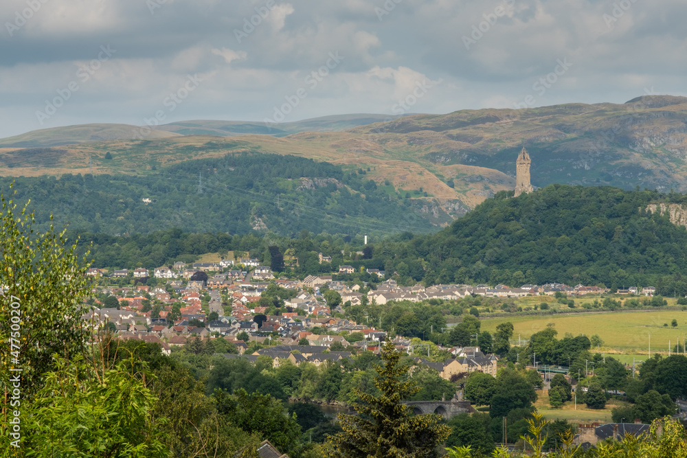 View over Stirling with the Wallace Monument and Ochil Hills in the background