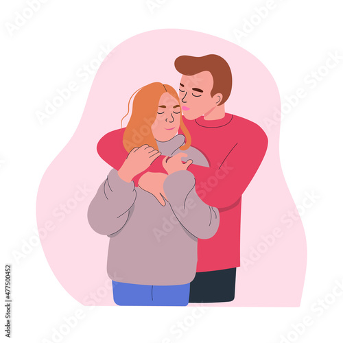 Lovers embrace passionately. Vector illustration of couple