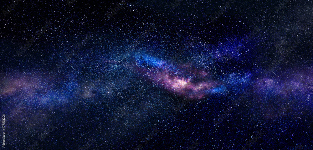 Fototapeta premium Night landscape with colorful Milky Way background