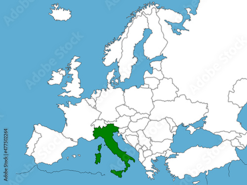 Italy sketch of political map of Europe with blue sea